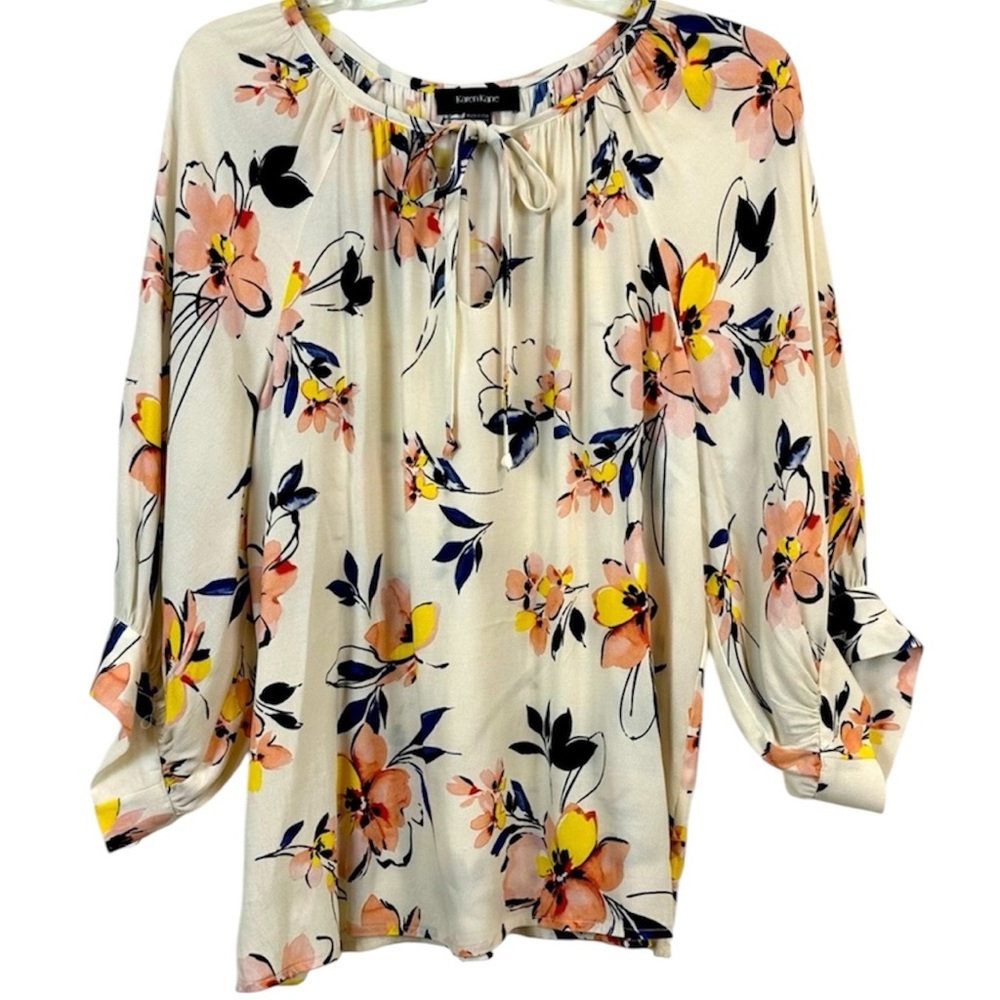 Karen Kane Floral Balloon Sleeve Tie Front Blouse Too Size S 🔥